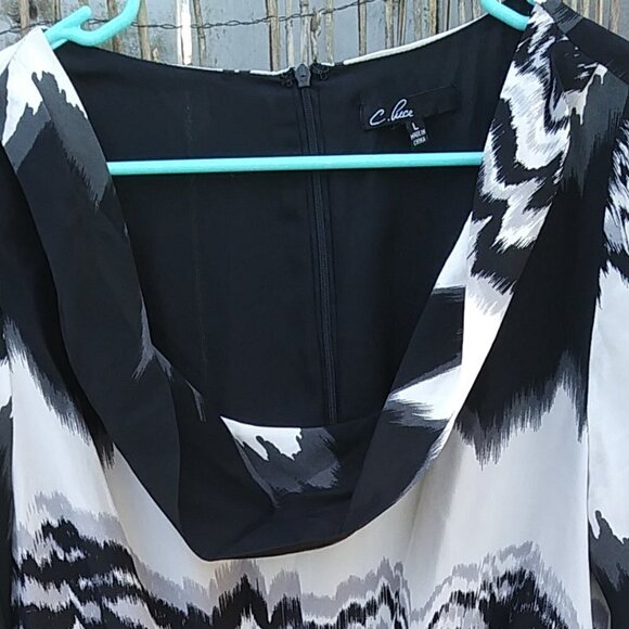 C. Luce Black & White Scoop Neck Long Sleeve Women's Dress - L - Picture 3 of 16